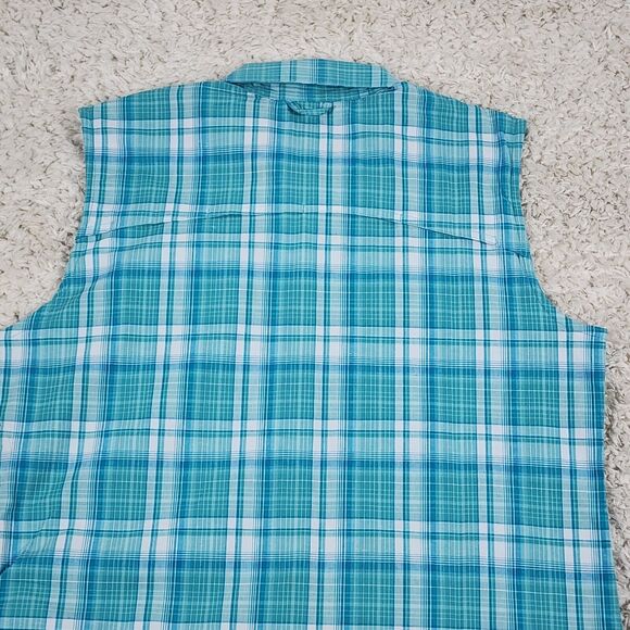 Dakini Plaid Boyfriend Shirt Womens Medium Green Stretch Hidden Side Pocket Snap - Picture 8 of 12